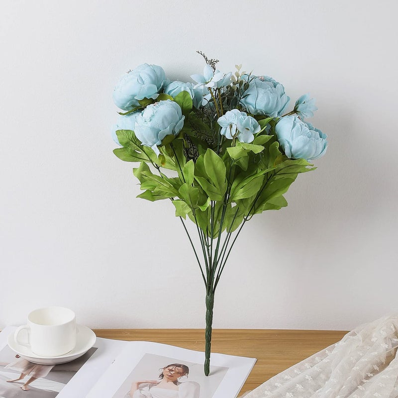 Duovlo Artificial Peony Silk Flowers Fake Flowers Vintage Wedding Home Decoration,Pack of 1 (Spring Blue) - Image 3